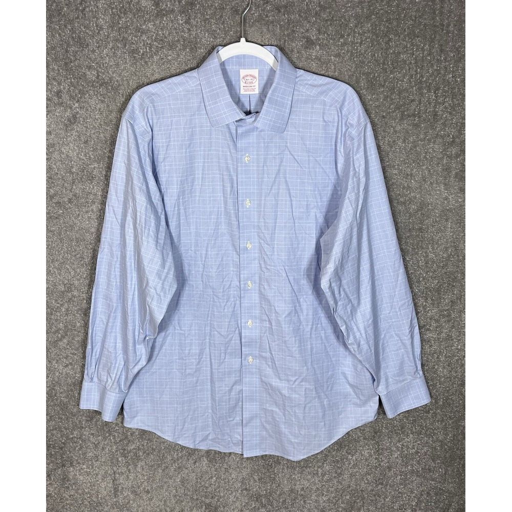 Brooks Brothers Madison Button Up Shirt Mens Size 16.5-35 Blue Long Sleeve